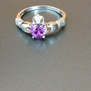 Sterling Purple Claddagh Heart Ring